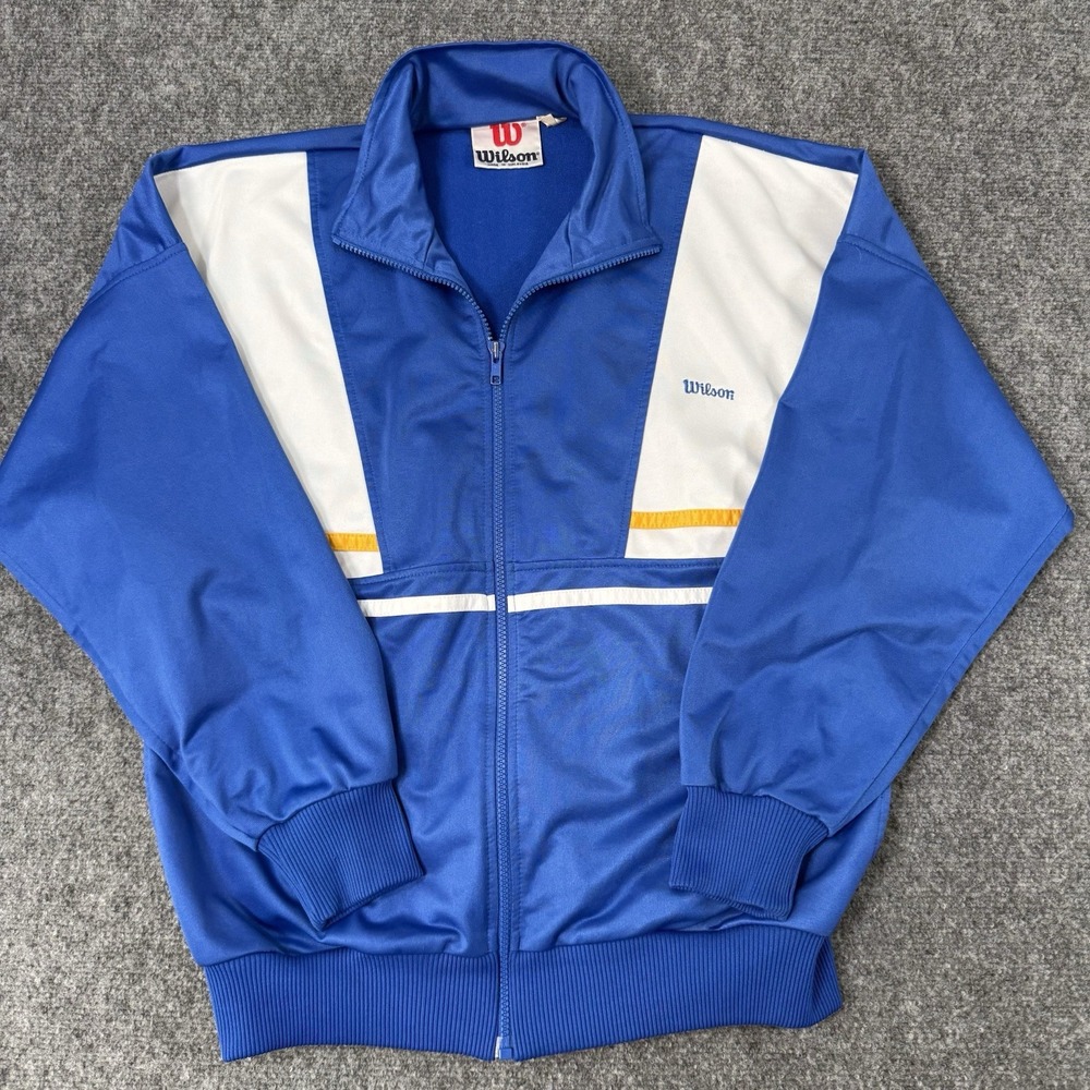 🎾 Vintage Wilson Track Jacket Mens L Large Blue Colorblock Retro 80s 90s Zip Up